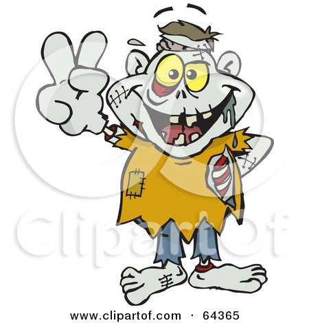 Royalty-Free (RF) Clipart Illustration of a Peaceful Zombie Gesturing A Peace Sign by Dennis Holmes Designs
