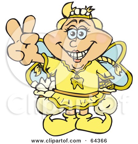 Royalty-Free (RF) Clipart Illustration of a Peaceful Tooth Fairy Gesturing A Peace Sign by Dennis Holmes Designs