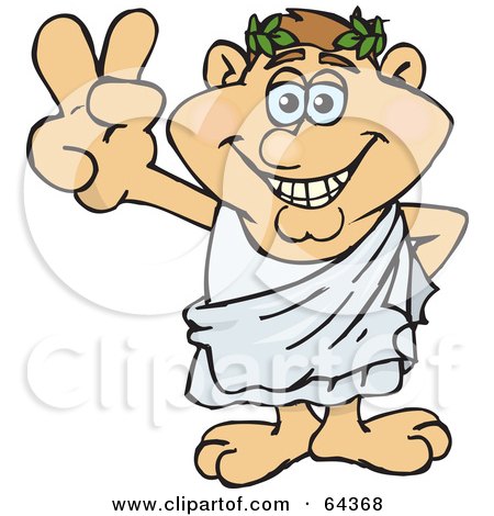 Royalty-Free (RF) Clipart Illustration of a Peaceful Roman Man Gesturing A Peace Sign by Dennis Holmes Designs