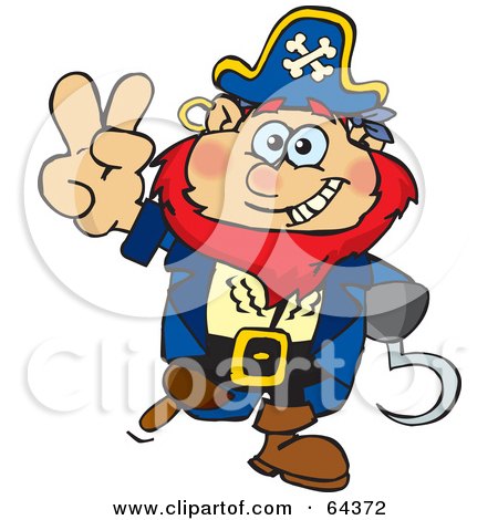 Royalty-Free (RF) Clipart Illustration of a Peaceful Pirate Gesturing A Peace Sign by Dennis Holmes Designs