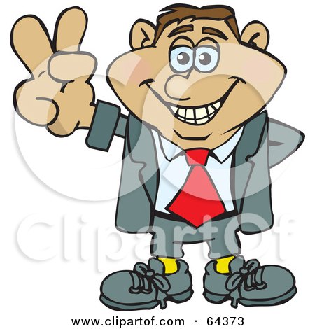 Royalty-Free (RF) Clipart Illustration of a Peaceful Businessman Gesturing A Peace Sign by Dennis Holmes Designs