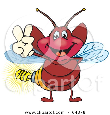 Royalty-Free (RF) Clipart Illustration of a Peaceful Firefly Gesturing A Peace Sign by Dennis Holmes Designs