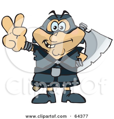 Royalty-Free (RF) Clipart Illustration of a Peaceful Executioner Gesturing A Peace Sign by Dennis Holmes Designs