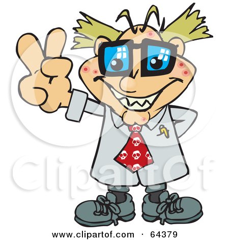 Royalty-Free (RF) Clipart Illustration of a Peaceful Mad Scientist Gesturing A Peace Sign by Dennis Holmes Designs