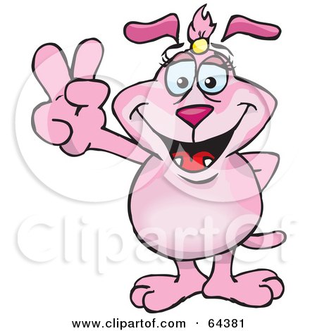 Royalty-Free (RF) Clipart Illustration of a Peaceful Pink Dog Gesturing The Peace Sign by Dennis Holmes Designs