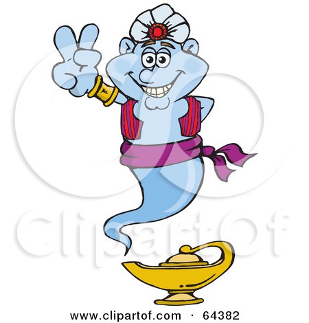Royalty-Free (RF) Clipart Illustration of a Peaceful Genie Gesturing A Peace Sign by Dennis Holmes Designs