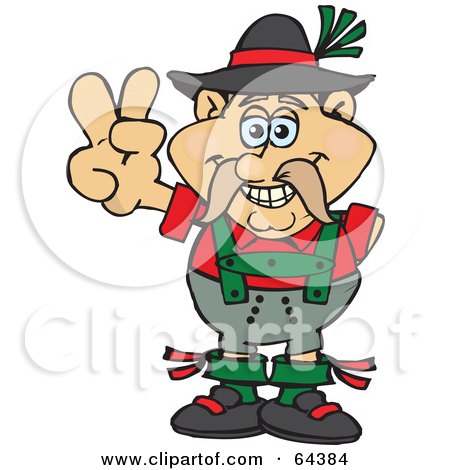 Royalty-Free (RF) Clipart Illustration of a Peaceful Oktoberfest Man Gesturing A Peace Sign by Dennis Holmes Designs