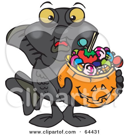 Royalty-Free (RF) Clipart Illustration of a Trick Or Treating Black Moor Holding A Pumpkin Basket Full Of Halloween Candy by Dennis Holmes Designs
