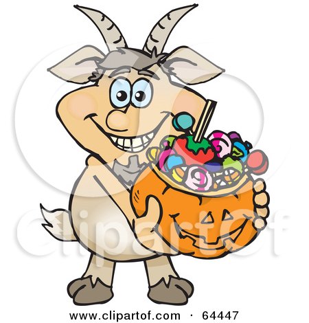 Royalty-Free (RF) Clipart Illustration of a Trick Or Treating Fawn Holding A Pumpkin Basket Full Of Halloween Candy by Dennis Holmes Designs