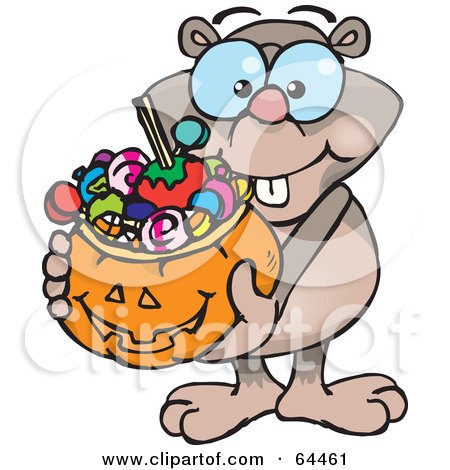 Royalty-Free (RF) Clipart Illustration of a Trick Or Treating Mole Holding A Pumpkin Basket Full Of Halloween Candy by Dennis Holmes Designs