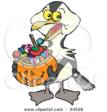 Royalty-Free (RF) Clipart Illustration of a Trick Or Treating Shag Holding A Pumpkin Basket Full Of Halloween Candy by Dennis Holmes Designs