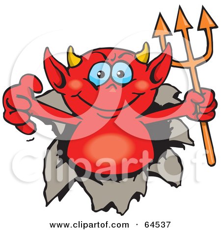 Royalty-Free (RF) Clipart Illustration of a Red Devil Breaking Through A Wall by Dennis Holmes Designs