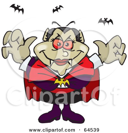 Royalty-Free (RF) Clipart Illustration of a Menacing Vampiress With Bats by Dennis Holmes Designs