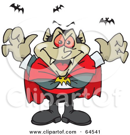 Royalty-Free (RF) Clipart Illustration of a Menacing Vampire With Bats by Dennis Holmes Designs
