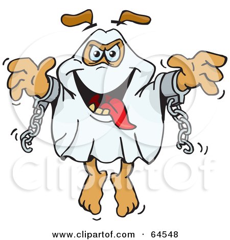 Royalty-Free (RF) Clipart Illustration of a Sparkey Dog In A Chained Ghost Costume by Dennis Holmes Designs