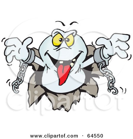 Royalty-Free (RF) Clipart Illustration of a Chained Ghost Breaking Through A Wall by Dennis Holmes Designs