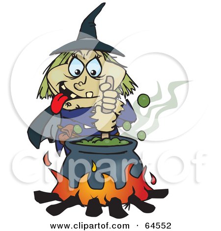 Royalty-Free (RF) Clipart Illustration of a Creepy Witch Stirring A Cauldron by Dennis Holmes Designs