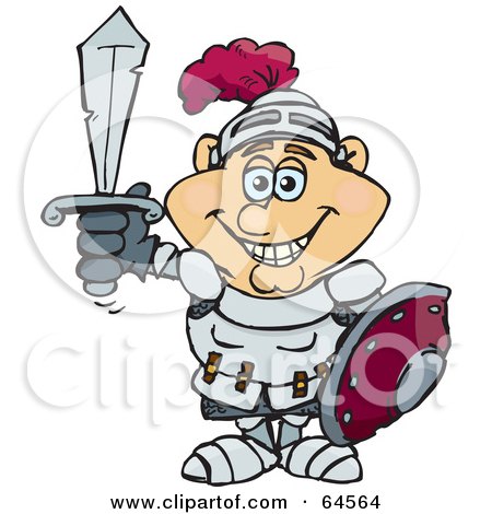 Royalty-Free (RF) Clipart Illustration of a Proud Knight Holding Up His Sword by Dennis Holmes Designs