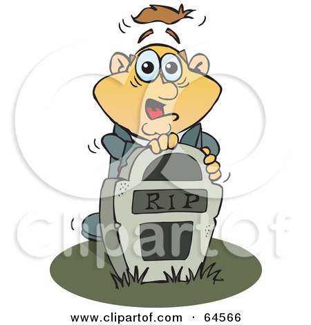 Royalty-Free (RF) Clipart Illustration of a Scared Man Behind A Tombstone by Dennis Holmes Designs