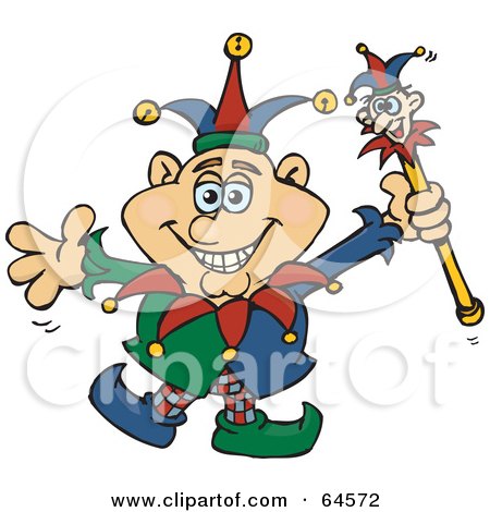 Royalty-Free (RF) Clipart Illustration of a Happy Dancing Jester by Dennis Holmes Designs