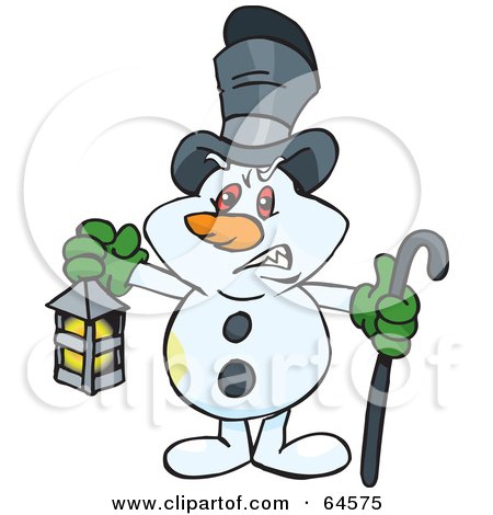 Royalty-Free (RF) Clipart Illustration of a Snowman Carrying A Cane And Lantern by Dennis Holmes Designs