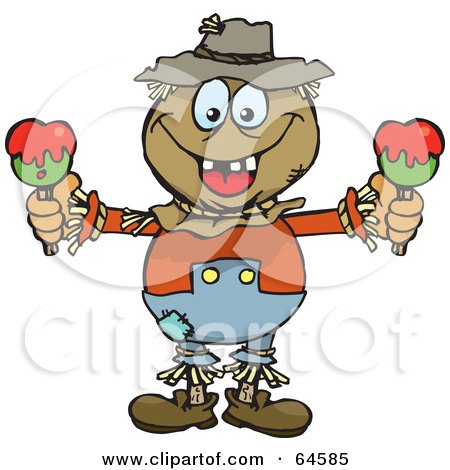 Royalty-Free (RF) Clipart Illustration of a Scarecrow Holding Candy Apples by Dennis Holmes Designs