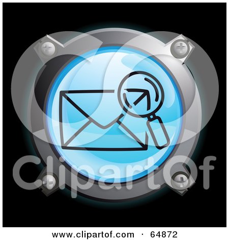Royalty-Free (RF) Clipart Illustration of a Blue Mail Search Button With Chrome Edges by Frog974