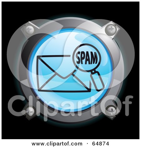 Royalty-Free (RF) Clipart Illustration of a Blue Spam Search Button With Chrome Edges by Frog974