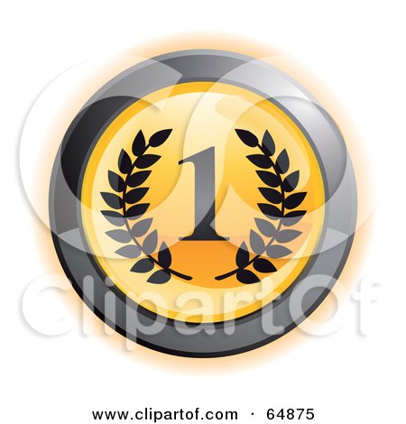 Royalty-Free (RF) Clipart Illustration of a Yellow First Place Button With Chrome Edges by Frog974