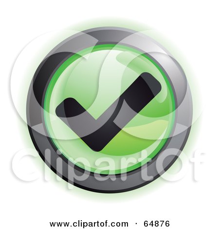 Royalty-Free (RF) Clipart Illustration of a Green Check Mark Button With Chrome Edges by Frog974