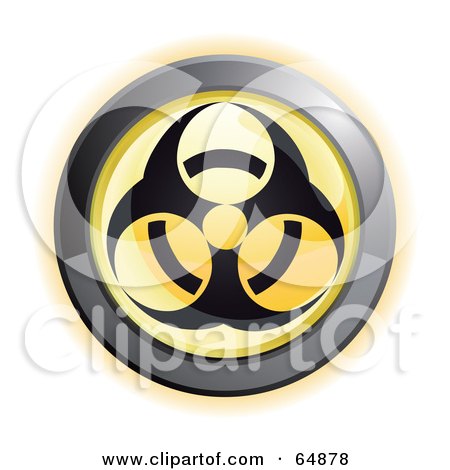 Royalty-Free (RF) Clipart Illustration of a Yellow Biohazard Button With Chrome Edges by Frog974