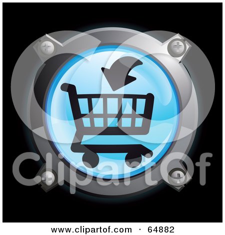 Royalty-Free (RF) Clipart Illustration of a Blue Put In Shopping Cart Button With Chrome Edges by Frog974