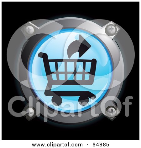Royalty-Free (RF) Clipart Illustration of a Blue Remove From Shopping Cart Button With Chrome Edges by Frog974