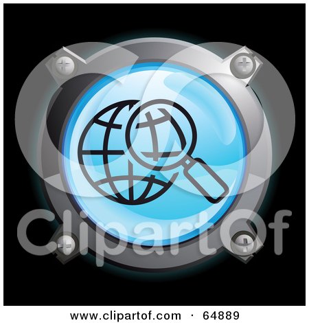 Royalty-Free (RF) Clipart Illustration of a Blue Global Search Button With Chrome Edges by Frog974