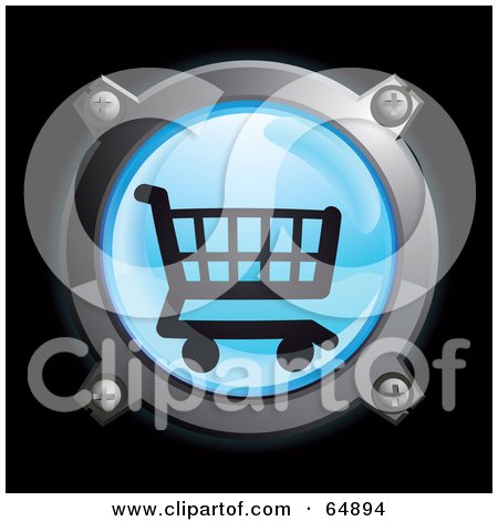 Royalty-Free (RF) Clipart Illustration of a Blue Shopping Cart Button With Chrome Edges by Frog974