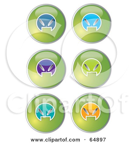 Royalty-Free (RF) Clipart Illustration of a Digital Collage Of Colorful Alien Head Website Buttons - Version 1 by YUHAIZAN YUNUS