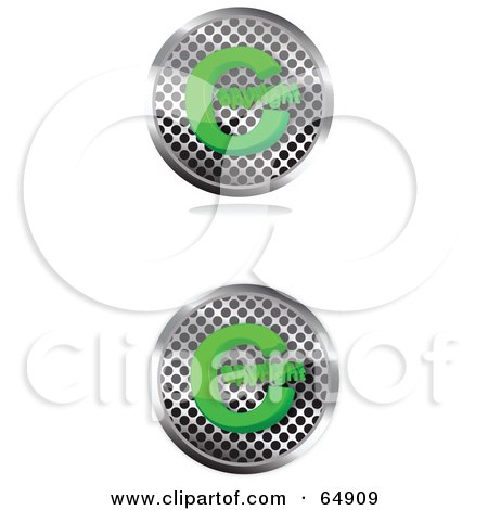 Royalty-Free (RF) Clipart Illustration of a Digital Collage Of Two Chrome Mesh And Green Copyright Symbol Buttons by YUHAIZAN YUNUS