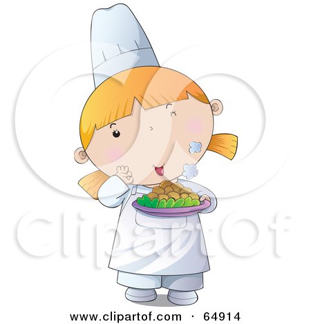 Royalty-Free (RF) Clip Art Illustration of a Young Female Chef Girl Holding A Plate Of Hot Food by YUHAIZAN YUNUS
