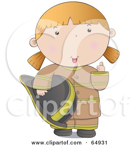 Royalty-Free (RF) Clipart Illustration of a Friendly Fire Woman In A Brown Uniform, Giving The Thumbs Up by YUHAIZAN YUNUS
