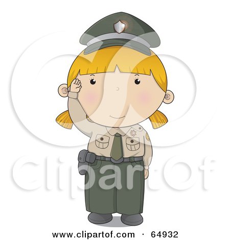 Royalty-Free (RF) Clipart Illustration of a Waving Police Woman In A Green And Tan Uniform by YUHAIZAN YUNUS