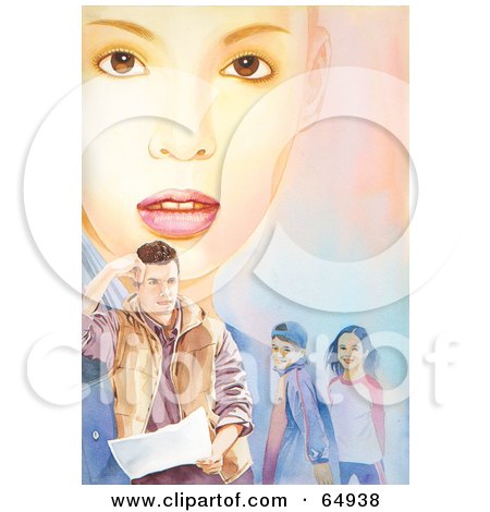 Royalty-Free (RF) Clipart Illustration of a Young Woman's Face Behind A Man And Two Children by YUHAIZAN YUNUS