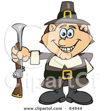 Royalty-Free (RF) Clipart Illustration of a Male Pilgrim Holding A Blunderbuss Out At His Side by Dennis Holmes Designs