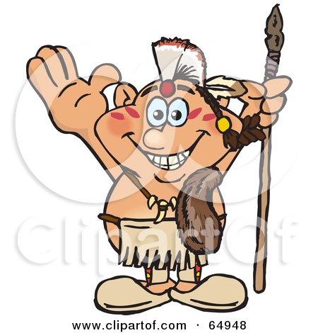 Royalty-Free (RF) Clipart Illustration of a Thanksgiving Native American Man Holding A Spear by Dennis Holmes Designs