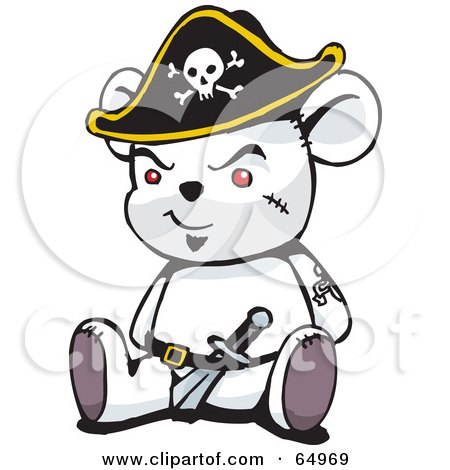 Royalty-Free (RF) Clipart Illustration of a White Pirate Teddy Bear - Version 2 by Dennis Holmes Designs