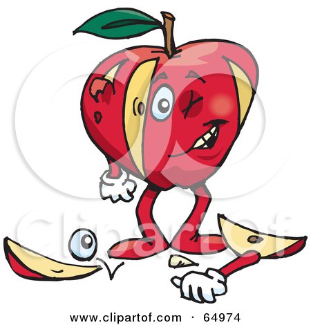 Royalty-Free (RF) Clipart Illustration of a Red Apple Man With Chunks Cut Out by Dennis Holmes Designs