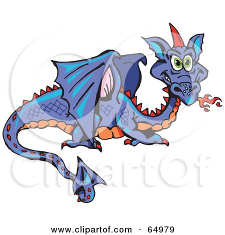 Royalty-Free (RF) Clipart Illustration of a Purple Fire Breathing Dragon by Dennis Holmes Designs