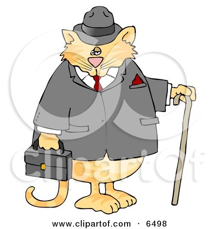 Gentlemanly Cat in a Jacket and Hat, Holding a Cane and Briefcase Clipart by djart