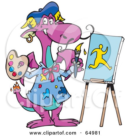 Royalty-Free (RF) Clipart Illustration of a Purple Artist Painting A Man On An Easel by Dennis Holmes Designs