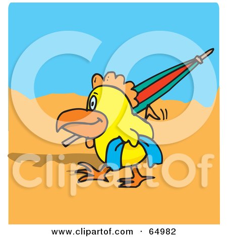 Royalty-Free (RF) Clipart Illustration of a Happy Chicken Strolling On A Beach by Dennis Holmes Designs