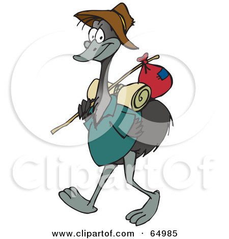 Royalty-Free (RF) Clipart Illustration of a Vagrant Emu Carrying A Sack And Swag by Dennis Holmes Designs